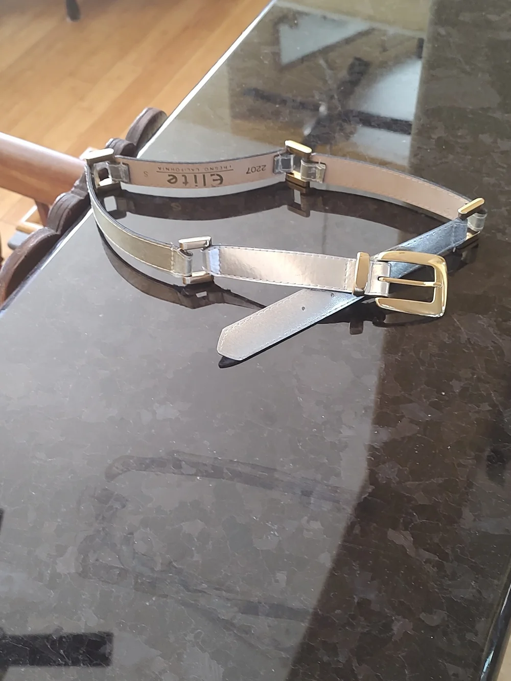 Elite, Fresno CA Metallic Silver/Gold Women's Belt with Gold Buckle